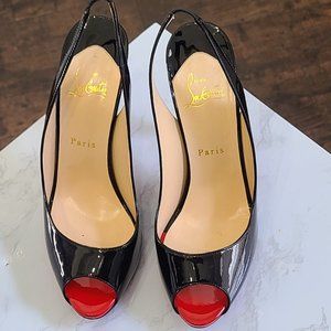 Christian Louboutin Patent Leather Slingback Open Toed Pumps